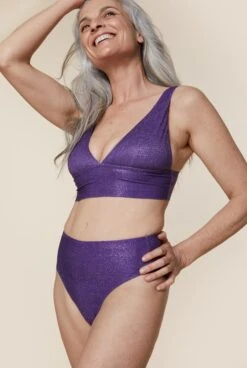 Ensemble Maillot Paillettes Violet - Triangle / Taille Haute