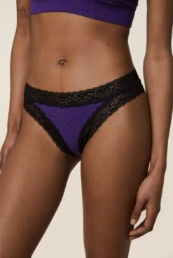 Tanga Brésilien Coton BIO & Dentelle - Paillettes Violet -Optimal Lingerie Magasin 230413 WAJ eshop29