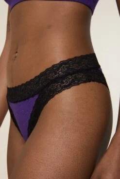 Tanga Brésilien Coton BIO & Dentelle - Paillettes Violet
