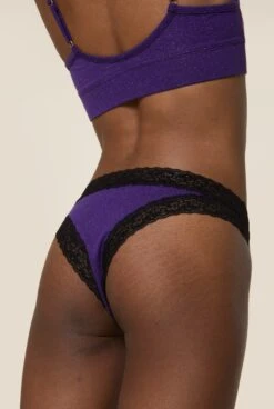 Tanga Brésilien Coton BIO & Dentelle - Paillettes Violet -Optimal Lingerie Magasin 230413 WAJ eshop31