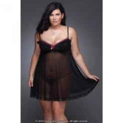 Nuisette Babydoll Emma En Résille Et Dentelle Noire