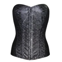 Corset Grande Taille En Vinyl Noir Et Argenté Du 48 Au 54