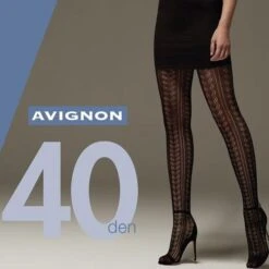 Collant Opaque Coton Motifs Ajourés Noir 40 Deniers Avignon