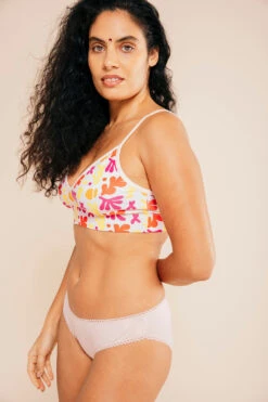 Brassière Coton BIO - Pink Leaves -Optimal Lingerie Magasin femme brune brassiere feuilles roses