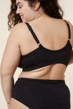 2 Brassières Grande Taille - Paillettes -Optimal Lingerie Magasin femme brune de dos brassiere grande taille culotte taille haute noire a paillettes coton bio