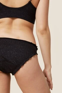 Bloomer Menstruel Paillettes - Flux Moyen -Optimal Lingerie Magasin femme de dos brassiere bloomer menstruel paillette noir