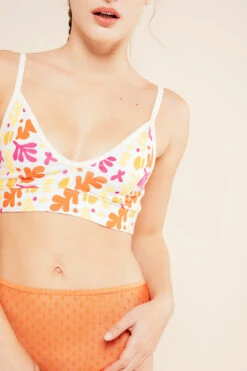 Brassière Coton BIO - Pink Leaves -Optimal Lingerie Magasin femme de face brassiere feuilles roses