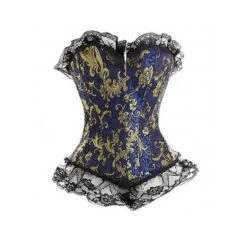 Corset Brocart Flower Metal Bleu Et Or