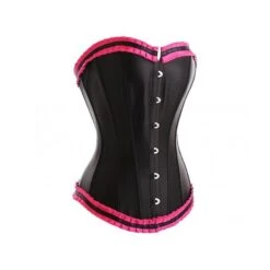 Corset Satiné Noir Et Liseré Fuchsia Marquise