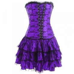 Robe Corset Courte Avec Tulle Brodé Pompadour Noir/violet