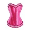 Corset Victorien En Satin Rose Et Dentelle Blanche -Optimal Lingerie Magasin rose coeur