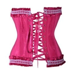 Corset Victorien En Satin Rose Et Dentelle Blanche -Optimal Lingerie Magasin rose coeur 2