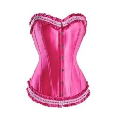 Corset Victorien En Satin Rose Et Dentelle Blanche